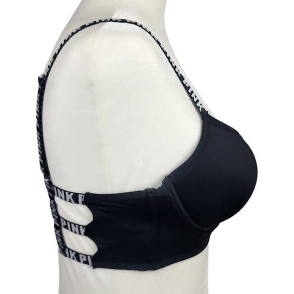 NEW PINK Victoria's Secret Bralette Black Logo Strappy Back Women's Medium - Picture 5 of 12